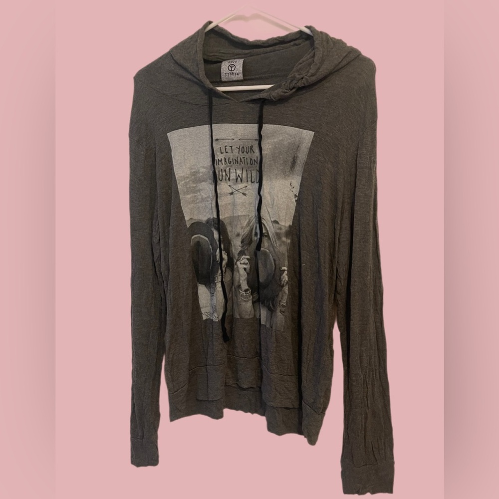 Extra soft retro look Gray Graphic oversized Hoodie M/L